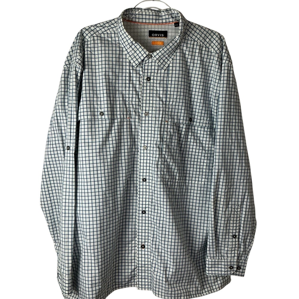 Orvis Button Down Shirt Mens XXL Blue Plaid Active Fit Ventilated Hiking 3B53